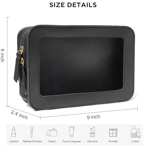 Image of LETGO Clear Beach Makeup Bags, TSA Approved Toiletry Bag with Zipper, Clear Makeup Organizer Fit Carry-on Travel Car Accessories Essentials,Portable Travel Small Pouch for Women Men (Black)