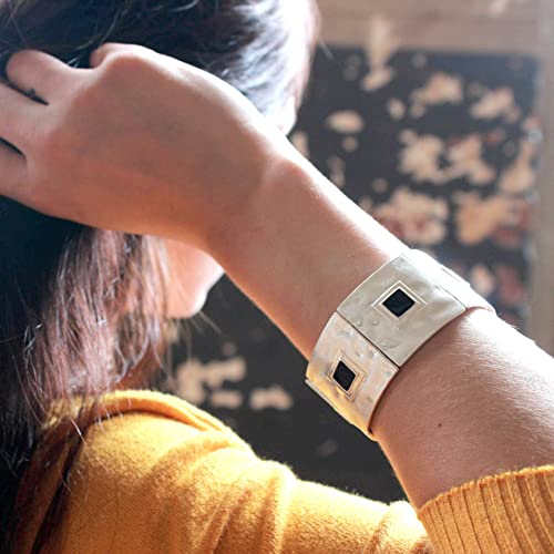 Looklove Womens Jewelry Hand Crafted Hammered Silver And Black Stretch Bracelet, Statement Bracelet #TOP1