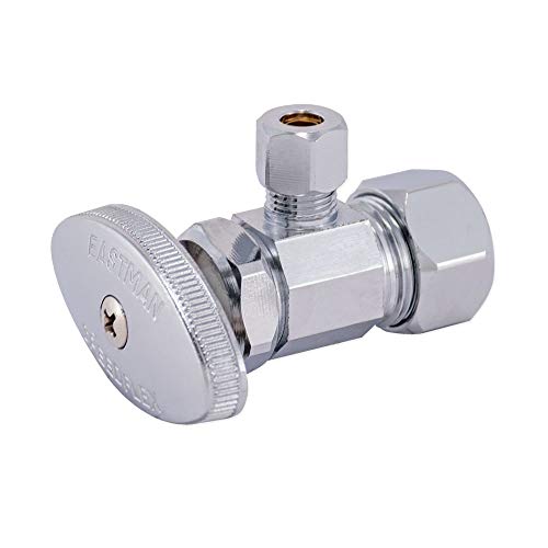 Image of Eastman 1 /4 Inch OD Compression x 5 /8 Inch OD Compression Multi-Turn Angle Stop Valve, Brass Plumbing Fitting, Chrome, 04344LF