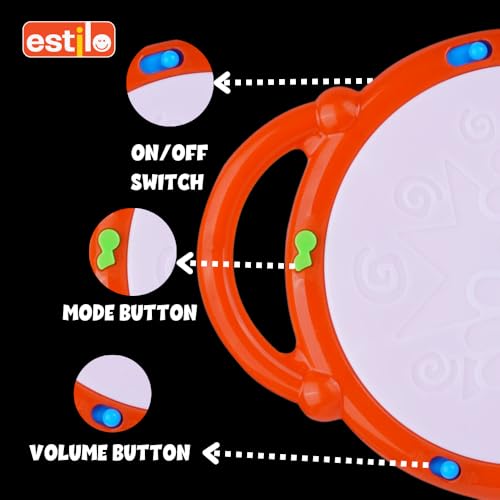 Image of Estilo Mickey Musical Flash Drum with 3D Lights | Sound Instrument Educational Toy for Children, Purple, 3 X AA Battery Operated Ages 3+