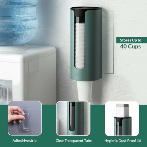 Image of Srxes Self Adhesive Paper Cup Dispenser Holder, Wall Mounted Plastic Drinking Water Cup Dispenser, Glass Dispenser Holder, Disposable Cup Holder Organizer (Standard, White)