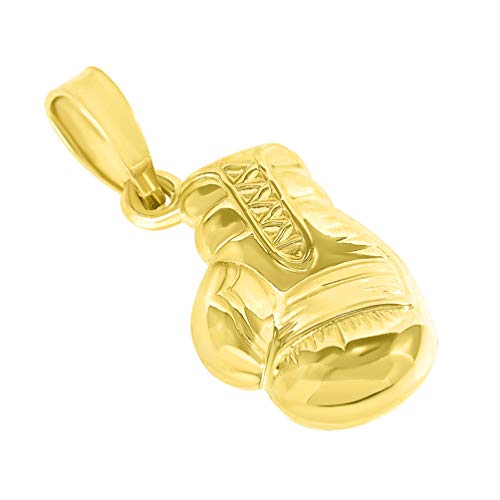Jewelry America High Polish 14k Yellow Gold 3D Single Boxing Glove Charm Sports Pendant with Curb Chain Necklace3
