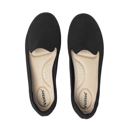 Image of Veittes Women's Wide Width Flats Shoes,Comfortable Breathable Casual Slip on Round-Toe Knitted Dressy Ballet Flats
