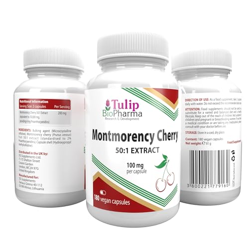 Montmorency Sauerkirschen 5.000mg Äquivalent (100mg von 50:1 Extrakt) 180 Vegane Kapsel, Laborgeprüft, Hochdosiert, Tart Cherry Kirschextrakt