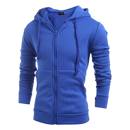 Maiyifu-GJ Men's Full Zip Sport Fleece Hoodie Lightweight Zip-Up Active Hooded Sweatshirt Basic Long Sleeve Slim Fit Hoodies (Blue,XX-Large)