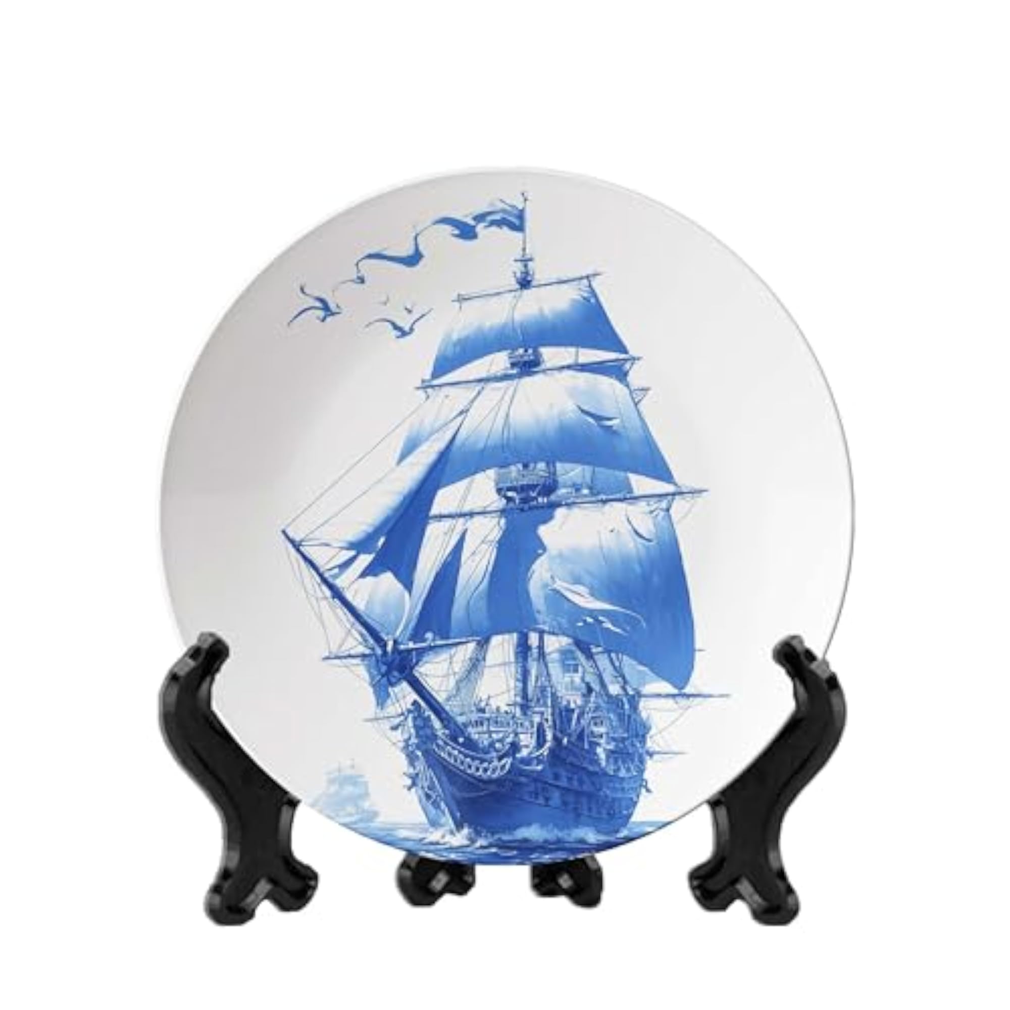 Blue Delft Sailing Ship Decorative Ceramic Wall Plate, 10 Inch