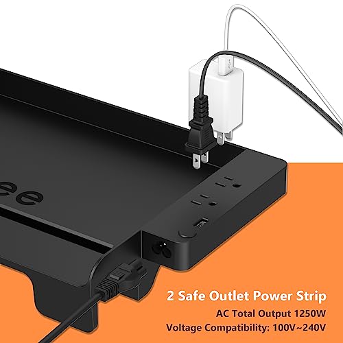 Bedside Shelf for Dorm Bunk Bed with USB Charging Port and AC Outlets, Bunk Bed Extender, Attachable Bedside Table, College Dorm Essential Clip On Bedside Tray, Bunk Bed Accessories, Plus Size, Black