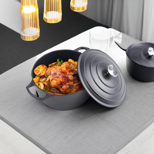 Image of 6 Quart Dutch Oven Enameled Cast Iron with Lid - Big Dual Handles - Oven Safe up to 500F - Classic Round Pot for Versatile Cooking (Matte Black(No Enameled), 6 QT)