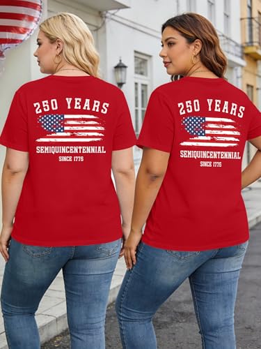 Image of Ithalt Patriotic Plus Size Shirts for Women 250th Anniversary USA Shirts American Flag Tshirt USA Short Sleeve Tops