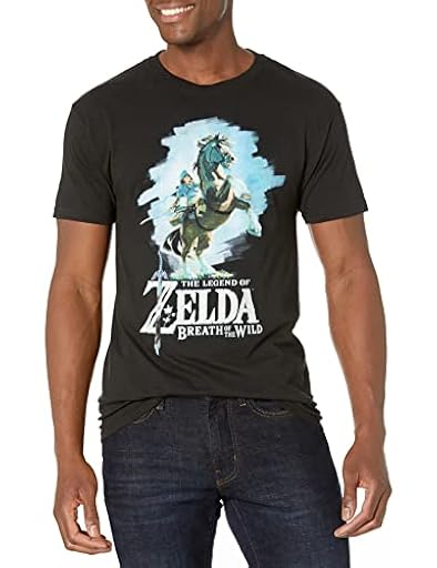 Nintendo Camiseta de Manga Corta para Hombre Zelda Breath of The Wild Link Epona - Negro - Medium | Ya disponible en tu tienda friki favorita! En mundofriki.es!