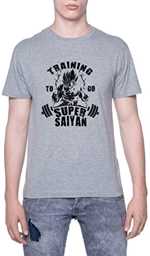 Training To Go Super Saiyan Camiseta De Los Hombres Manga Corta Gris T-Shirt Men Grey...