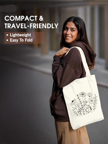 Image of DOODLE Premium Canvas Tote Bag for Women with Zip and Inner Pocket for Shopping, Office, Travel and Daily Use