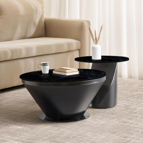 Image of Wakefit Espresso Coffee Table I Marble Finish I Vitrified Tile Top I Volga Blue