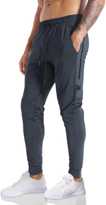 BROKIG Men's Lightweight Athletic Gym Jogger Pants, Stretch Quick Dry Workout Running Sweat Pants with Zipper Pockets