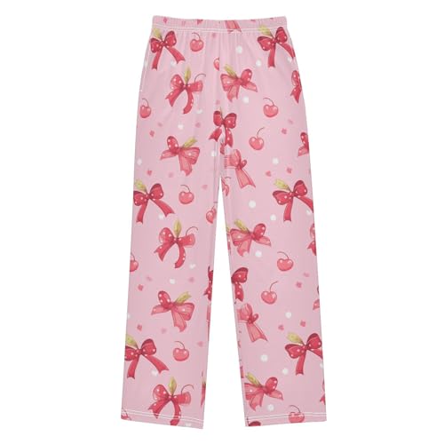 visesunny Boys' Pants Cherry Couple Bow Pink Jogger Pants Elastic Waist Long Bottoms Trousers with Pockets