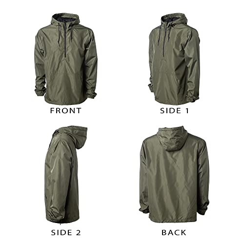 Global Blank Lightweight Windproof Windbreaker Shell, Pullover Half Zip-Up Hoodie Jacket For Men And Women, Army/Black Zip, Medium #TOP1