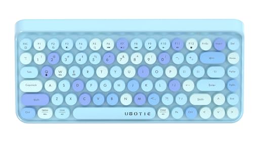 Image of UBOTIE Portable Bluetooth Colorful Computer Keyboards, Wireless Mini Compact Retro Typewriter Flexible 84Keys Design Keyboard (New Blue Colorful)