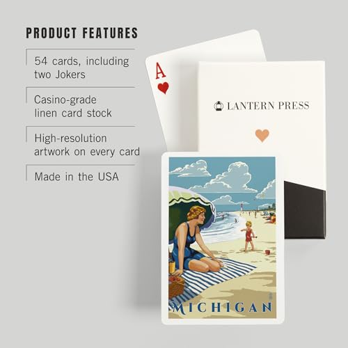 Lantern Press Michigan, Mujer en la Playa, 52 Cartas miniatura 3