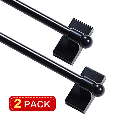 Turquoize Magnetic Curtain Rod Multi-Use Adjustable Cafe Sidelight Magnetic Rods, 09”-16”, Black, 2-Pack