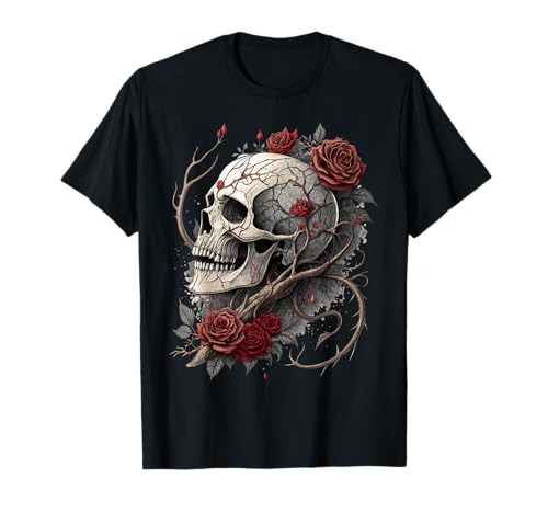 Tête de Mort Roses Rouges Baroque Gothique Vintage Tattoo T-Shirt