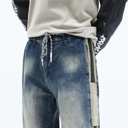 Men Jeans Loose Fit Elastic Waist Streetwear Male Harem Pants Patchwork Jogger Pants2