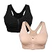 WANAYOU Women's Front Zipper Closure Sports Bra Padded Workout Yoga Bras s (L:Fit 34C,34,34D,34DD,36B,36C,38A,38B, 2 Pack(Black+Flesh))