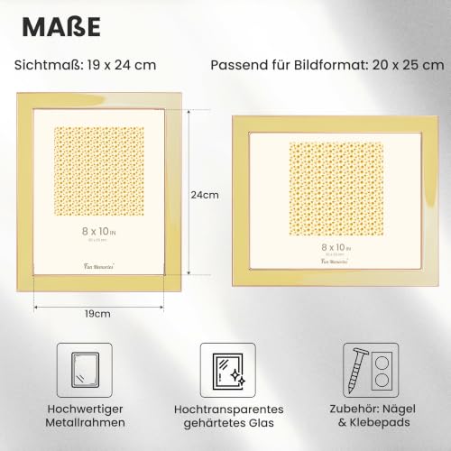 Fun Memories Bilderrahmen aus emailliertem Glas, 20,3 x 25,4 cm, mit goldfarbenem Metallrand und Staffelei für die Präsentation von… – Ansicht 4