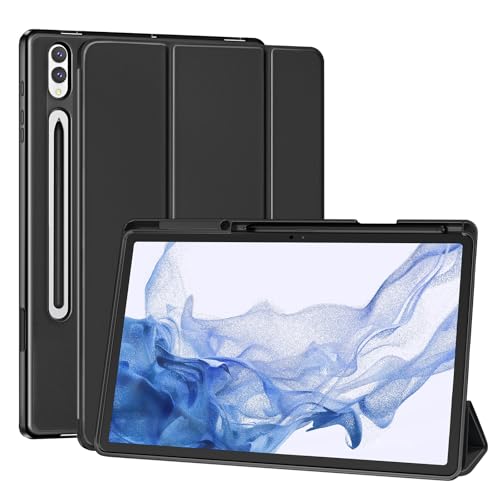 SSSGRGB Case for Samsung Galaxy Tab S8 Plus 2022 / S7 FE 2021 / S7 Plus 2020 12.4 Inch with S Pen Holder Ultra Thin Lightweight Tri-Fold Stand Auto Wake/Sleep (Black)
