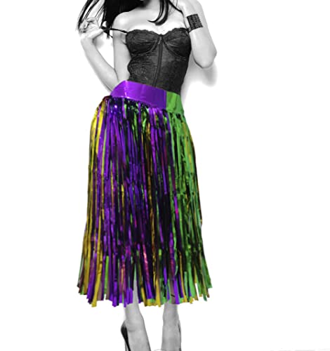 2Pack Mardi Gras Skirts Foil Fringe Skirts 29.5 In Sequins Long Skirt Grass Skirts For Mardi Gras Party Costumes Accessories #TOP5