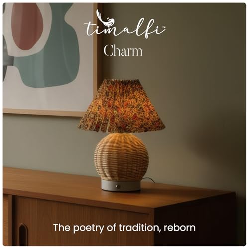 Image of Aesthetic Table Lamp with Detachable Lampshade | Decorative Pleated Fabric and Cane Bamboo Finish Lamp for Bedroom Decor | Home Decoration Items for Living Room | Gifts for Woman (Charm)