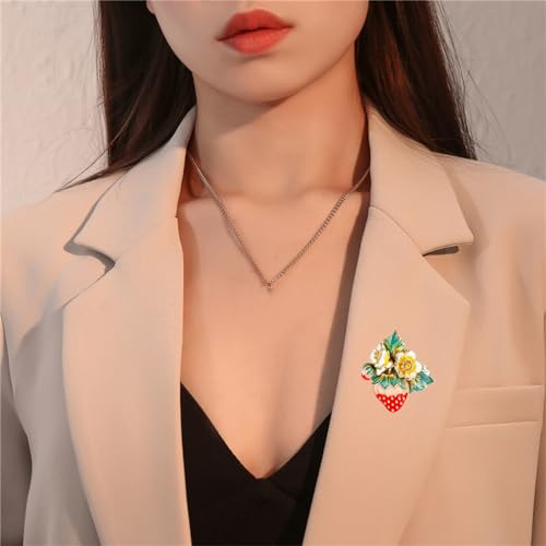 Image of coadipress Cute Strawberry Enamel Brooch Pins for Women Red Strawberry Dripping Oil Fruit Brooches Fashion Elegant Fruit Lapel Pin Badge Jewelry Gift