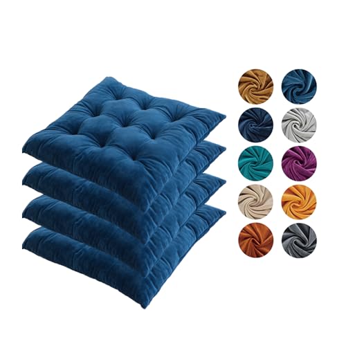 Hixingo Pack de 4 Cojin para Silla de Salon, Verde Oscuro Cojines para Sillas de Comedor Cojin para Silla Nordica Antideslizante Terciopelo Cristal Suave Cojines de Asiento (40cm,Azul Oscuro)