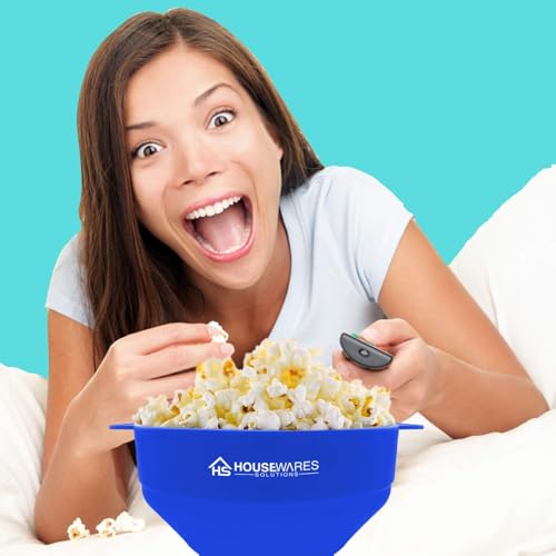 Image of Collapsible Silicone Microwave Hot Air Popcorn Popper Bowl With Lid and Handles - Blue