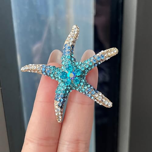 Image of Cute Sea Starfish Lapel Brooch Pin Crystal Rhinestone Paved CZ Star Pins Clip Collar Hat Shirt Jacket Badge Backpack Clothes Accessorries Brooches Delicate Jewelry Gifts for Women Girls Beach Party