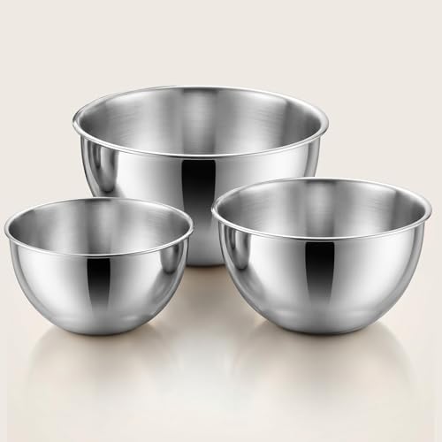 Image of Unify 3 Pieces Stainless Steel Mixing Bowls Set (1100ml, 2000ml, 3400ml) | Katori /Katora Set | Large Kitchen Bowls for Mixing Dough, Salad, Serving | Heavy Duty & Rust Free (Amora Design)