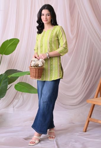 Image of Amazon Brand - Tavasya Women Pure Cotton Katha Plain Short Regular Fit Kurti |Short Top| Solid Casual Tunic
