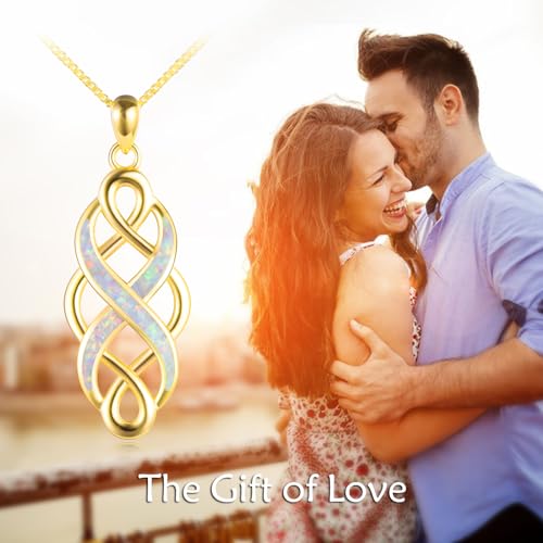 YFN Celtic Knot Necklace Created Opal Pendant Sterling Silver Infinity Love Jewelry - Image 7
