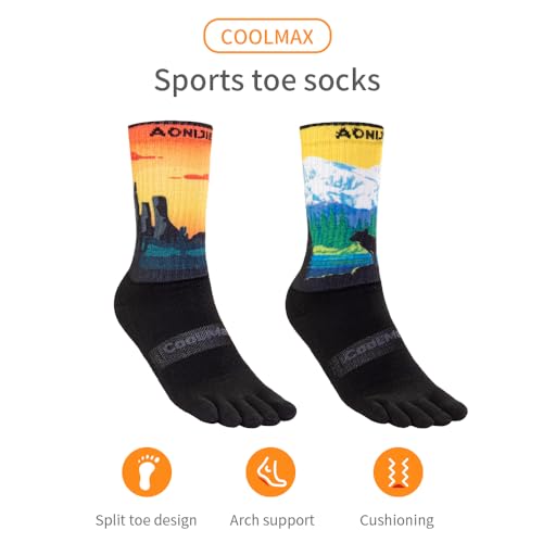 AONIJIE Long Tube Outdoor Five Toe Socks Shock Absorption Moisture Wicking Toe Socks for Trail Running Warking Ride3