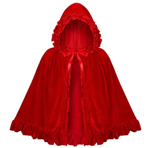 Halloween Red Hood Cape for Women Velvet Cloak for Halloween Party Cosplay