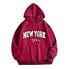 Generisch Hoodie with Letter Graphic Hooded Print Hooded Collar Long Sleeve Sweatshirt Tops Sweat Jacket Women Black, Wine Red, XL #2