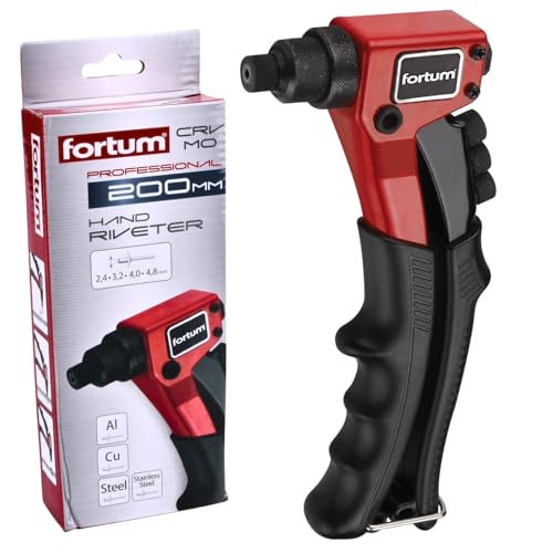 Fortum Hand-Nietzange für Blindnieten I Blindnietzange für 2,4-4,8 mm Nieten aus Alu, Messing, Stahl & Edelstahl I 20cm lange, kraftvolle Nieten-Zange mit Anti-Rutsch Griff I Popnietenzange