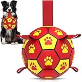 QDAN Dog Toy Balls, Dog Soccer Ball with Straps, Outdoor Dog Toys, World Cup Pet Training Soccer for Medium to Large (8 Inch)