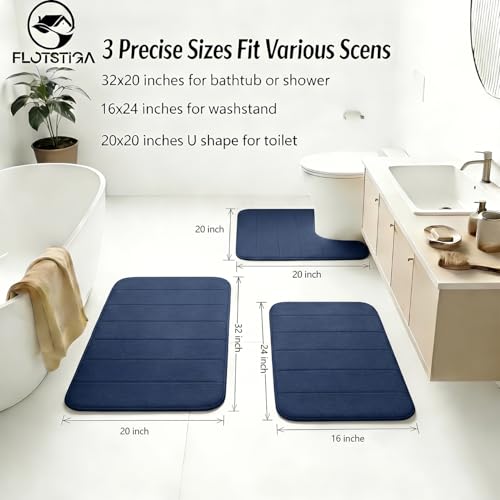 Flotstiga Memory Foam Bath Mat Set 3 Piece，Super Soft Absorbent Bathroom Rug Non Slip, Quick Dry,Machine Wash, Perfect Plush Bathroom Rugs,Home Decor Accessories,Navy Blue by Flotstiga - Used condition - Image 2