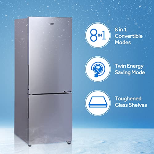 Image of Haier 256 L 2 Star Convertible Bottom Mounted Refrigerator (HEB-25TGS, Moon Silver)