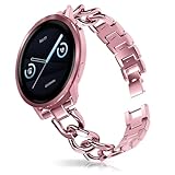 VanHooc Cinturino metallo 22mm 20mm 18mm, elegante bracciale catena stile cowboy con sgancio rapido e strumento regolazione compatibile con Garmin,Amazfit,Xiaomi - (20mm|Rosa)