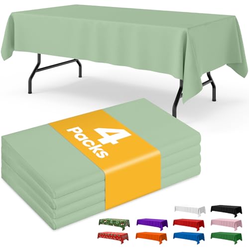 Image of Niuara Sage Green Plastic Table Cloth - 4 Pack 54 inch x 108 inch Rectangle Disposable Tablecloths for 6FT Tables, Table Cover for Party, Holiday & Gathering Use