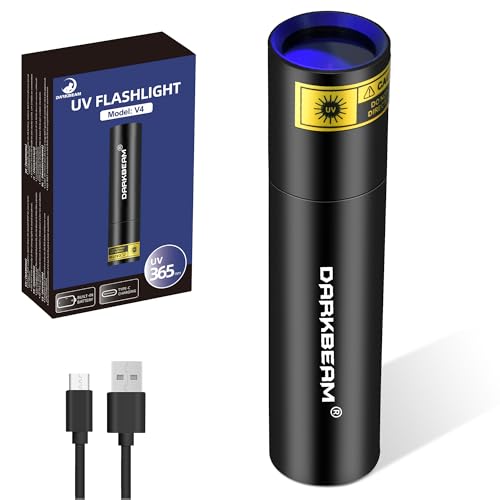 DARKBEAM Linterna UV 365nm Luz Negra, Mini Linternas LED Ultravioleta Potente Lámpara de Woods USB Recargable, Detector de Orina de Mascotas para Piedra,vidrio de uranio, rocas, epoxy Resina