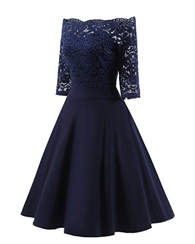 Robe de bal rétro dentelle épaule dénudée coupe évasée patineuse