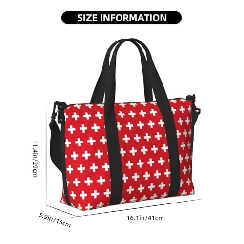 Swiss Flag Print Travel Duffle Bag,Handheld Shoulder Weekender Overnight Bag for Yoga,Gym,Travel4