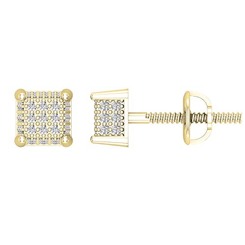 Dazzlingrock Collection 0.20 Carat (ctw) Round White/Blue/Black Diamond 5mm Square Hip Hop Iced Out Studs, Screw Back, Unisex Design Ladies, Mens Real Diamond Earrings